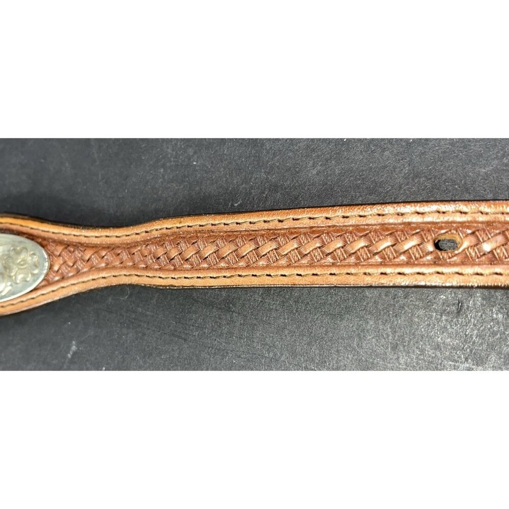 Vintage Mexican Leather Belt With Silver Decorative Buckle & Concho Sz 32 Alpaca - Picture 10 of 12